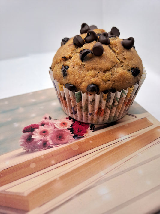 Vegan banana chocolate chip muffin